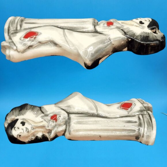 Pierrot Ornaments Black Heart Faces Red Harlequin Diamond Handpainted Gothic Set - Picture 7 of 9